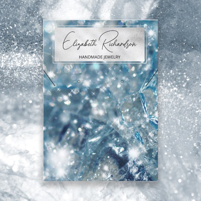 Glam Elegant Blue Crystal Diamond Jewellery Displa Business Card (Creator Uploaded)