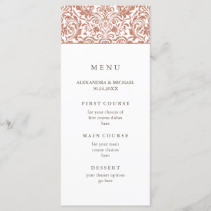 Glam Elegant Faux Rose Gold Glitter Damask Menu