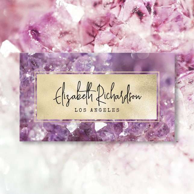Glam Elegant Luxury Boho Amethyst Crystal Business Card (Creator Uploaded)
