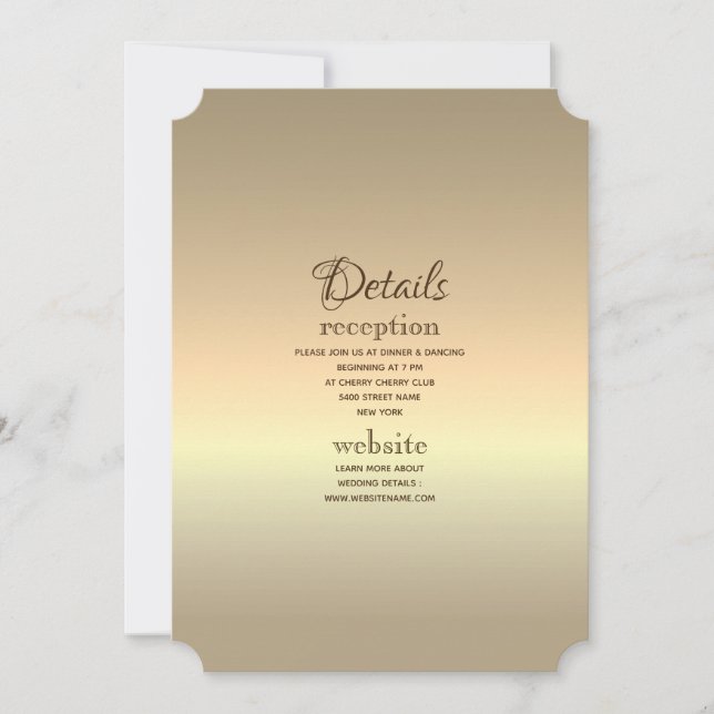 Glam Elegant Minimalist Gold Wedding Details Card (Front)