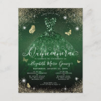 Glam Emerald Green Gold Glitter Gown Quinceanera