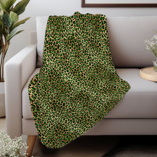 Glam Emerald Green Gold Leopard Spots Pattern Sherpa Blanket