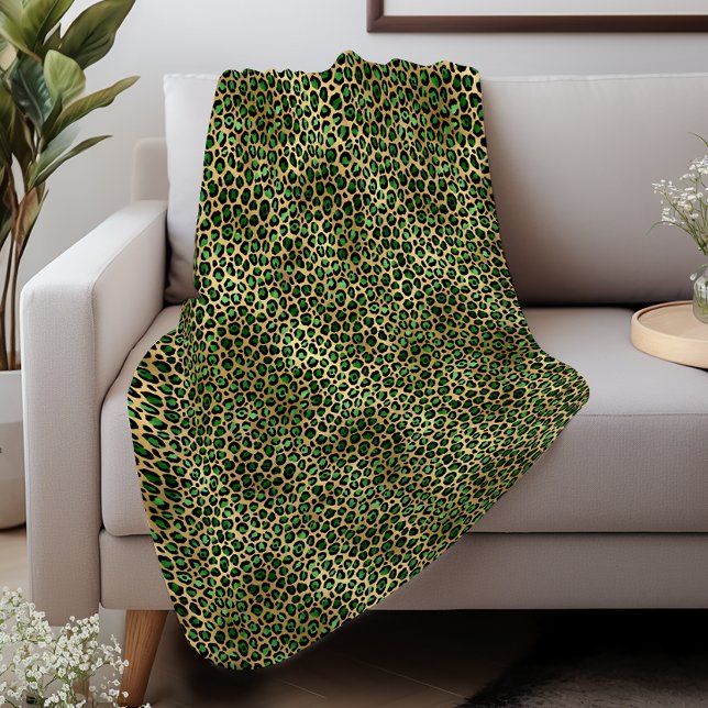 Glam Emerald Green Gold Leopard Spots Pattern Sherpa Blanket (Creator Uploaded)