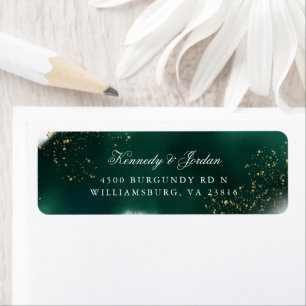 Glam Emerald Green Gold Wedding Return Address