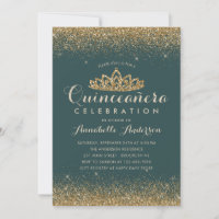 Glam Emerald Green Quinceañera Gold Tiara Glitter