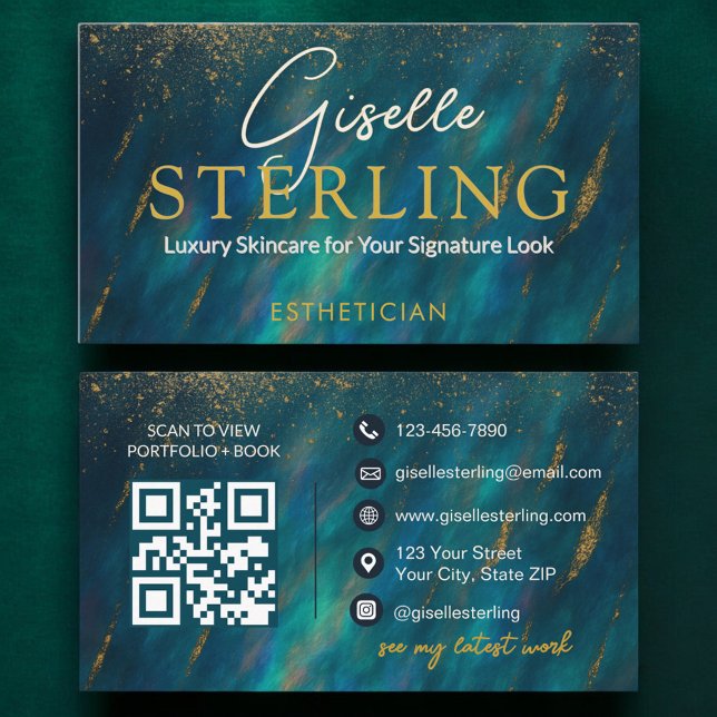 Glam Esthetician Opal Stone QR Code Business Card (Creator Uploaded)