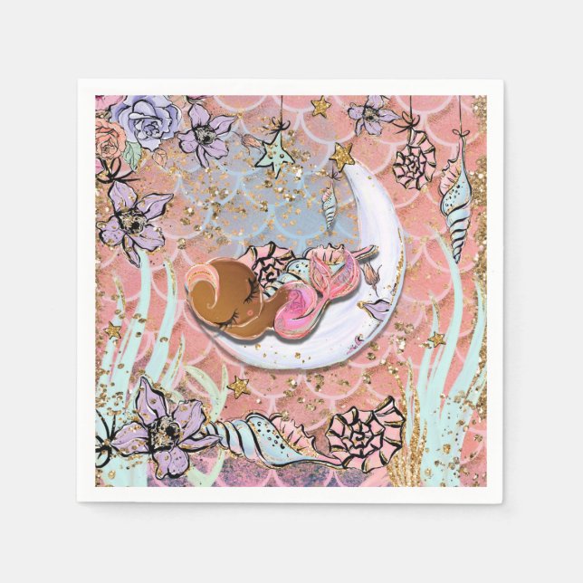 Glam Ethnic Mermaid Baby Shower Birthday Party Napkin (Front)