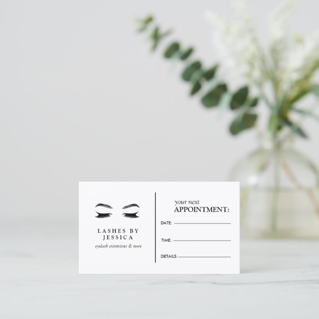 Glam Eyelashes Black and White Appointment Card (Standing Front)