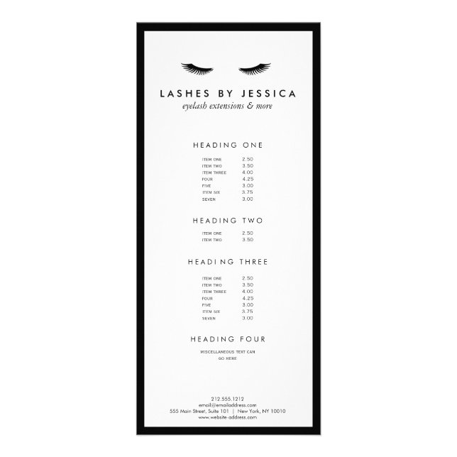 Glam Eyelashes Classic Black and White Rack Card (Front)