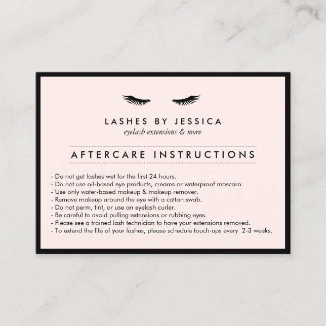 Glam Eyelashes Classic Lash Salon Pink Aftercare Business Card (Front)