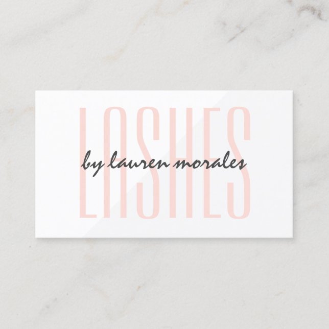 Glam eyelashes modern lash salon blush pink white business card (Front)