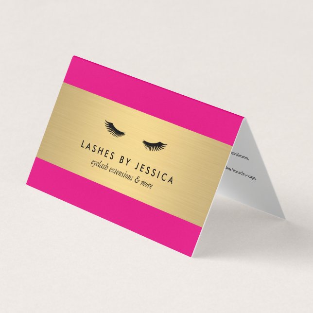 Glam Eyelashes Pink and Gold Aftercare Business Card (Front)