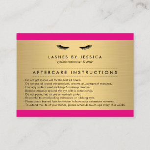Glam Eyelashes Pink and Gold Aftercare Card