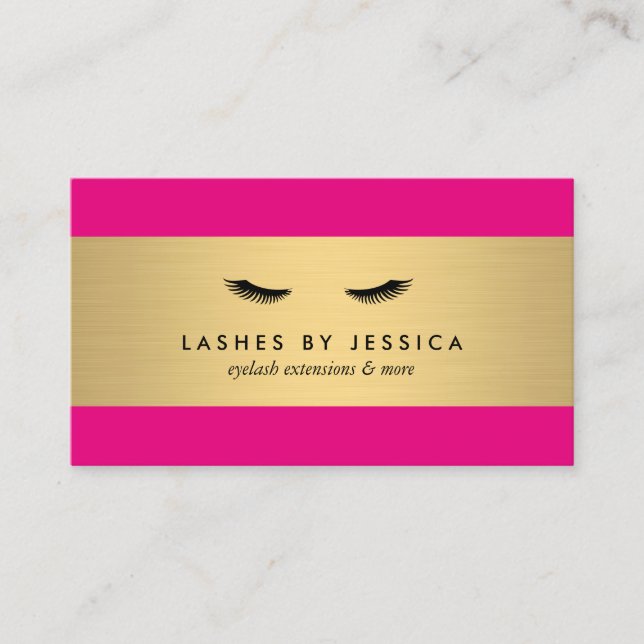 Glam Eyelashes Pink and Gold Business Card (Front)