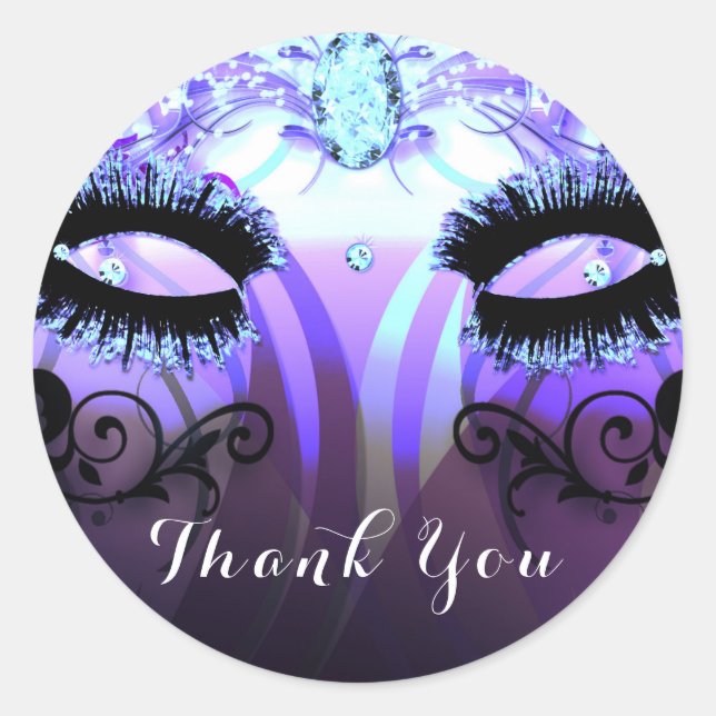 Glam Eyelashes Purple Masquerade Party Favour Classic Round Sticker (Front)
