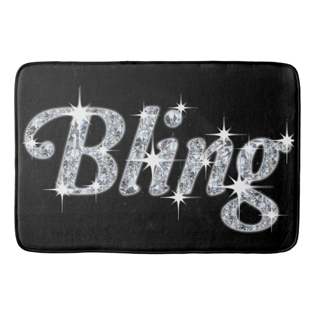 Glam fake diamond sparkle bling text design  bath mat (Front)