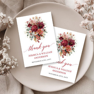 Glam Fall Burgundy Floral Thank You Card