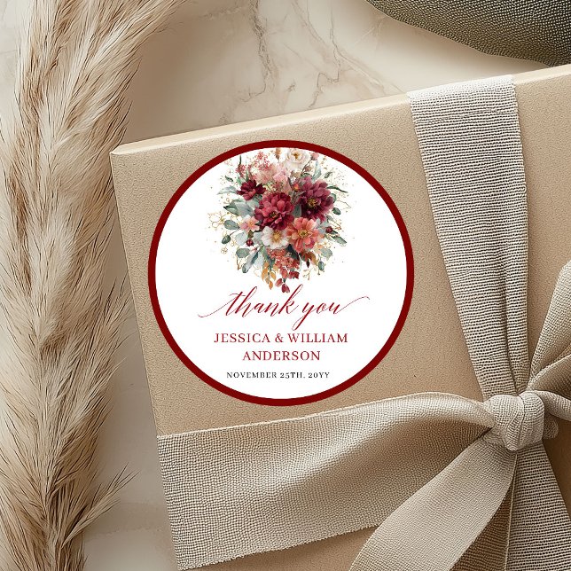 Glam Fall Burgundy Floral Wedding Sticker (Glam Fall Burgundy Floral Wedding Sticker

)