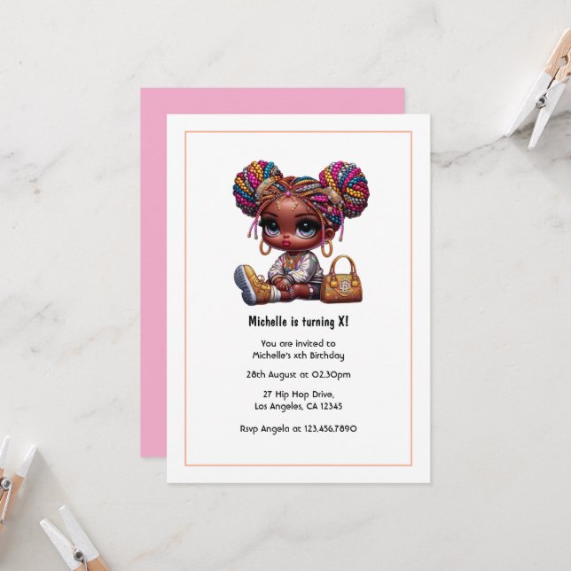 Glam Fashion Doll Birthday Invitation (Front/Back In Situ)