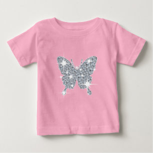 Glam faux diamond sparkle butterfly on baby pink baby T-Shirt