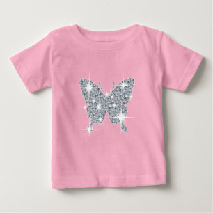 Glam faux diamond sparkle butterfly on baby pink T-Shirt