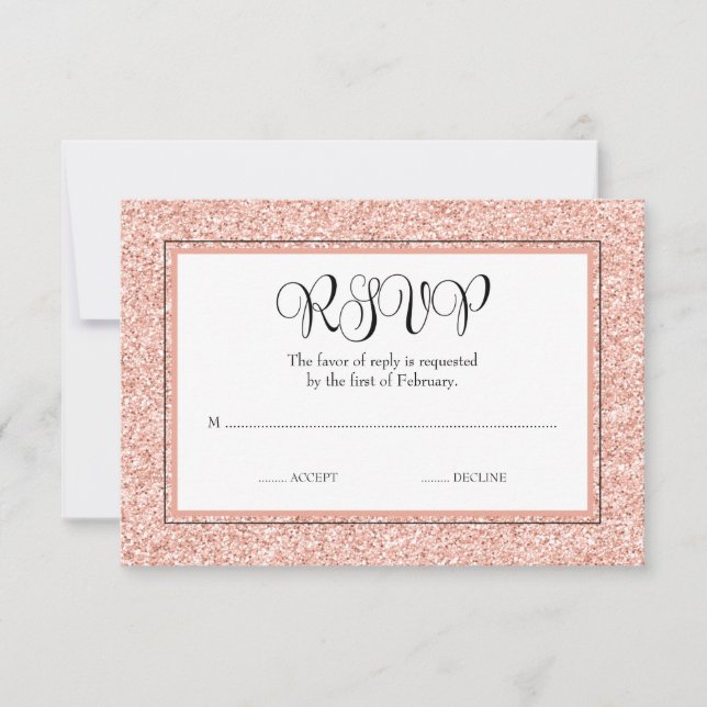 Glam Faux Glitter Rose Gold RSVP Card (Front)
