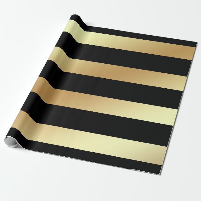 Glam Faux Gold and Black Stripes for Christmas Wrapping Paper (Unrolled)