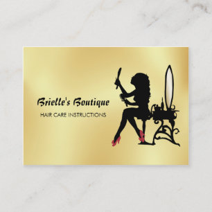 Glam Faux Gold Black Woman Hair Care Instructions Business Card