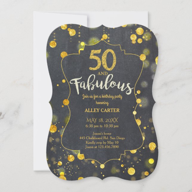 Glam Faux Gold Foil Confetti 50th Birthday Party Invitation (Front)