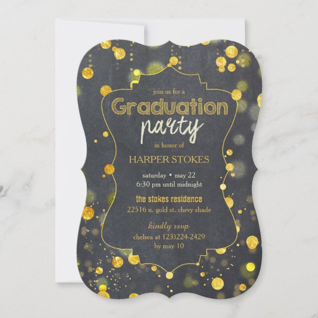 Glam Faux Gold Foil Confetti Graduation Party Invitation (Front)