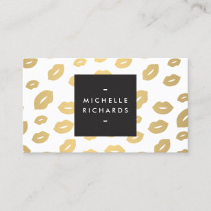 Glam Faux Gold Lip Print White Business Card