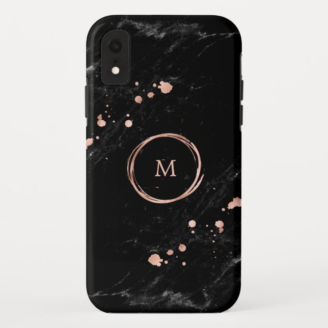 Glam Faux Gold Look on Black Marble | Monogram Case-Mate iPhone Case (Back)