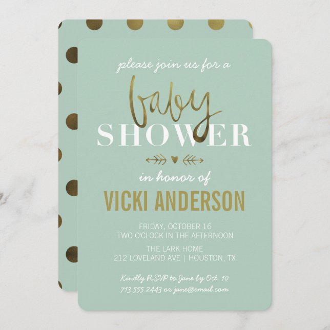 Glam Faux Gold Modern Baby Shower Invitations (Front/Back)