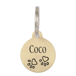 Glam Faux Gold Paw Prints and Name Personalized Pet Tag