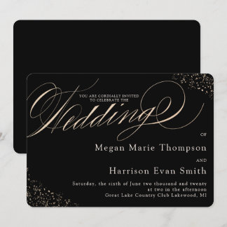 Glam Faux Gold Speckle Calligraphy Script Wedding Invitation