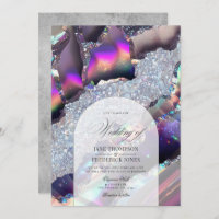 Glam Faux Holographic Agate Marble Geode Wedding