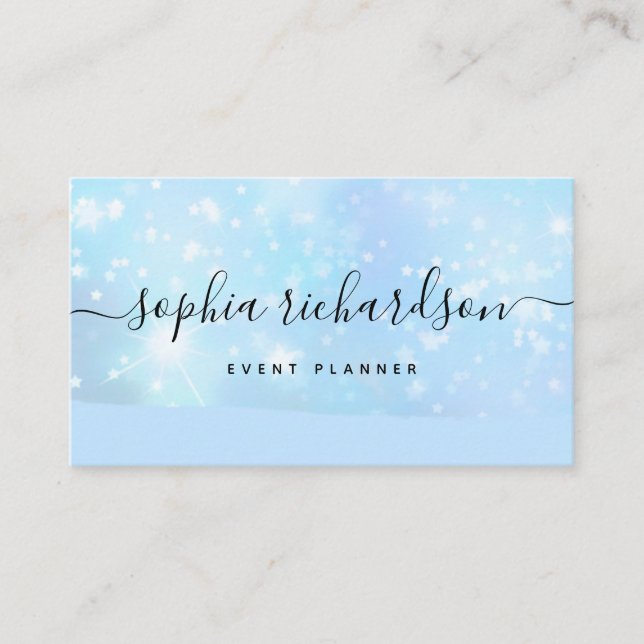Glam Faux Iridescent Blue with Trendy Script Business Card (Front)
