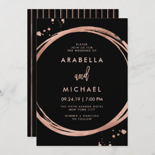 Glam Faux Rose Gold Look on Black   Wedding Invitation