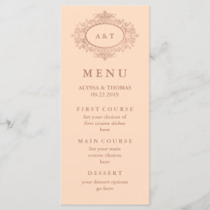 Glam Faux Rose Gold on Blush Pink Wedding Menu