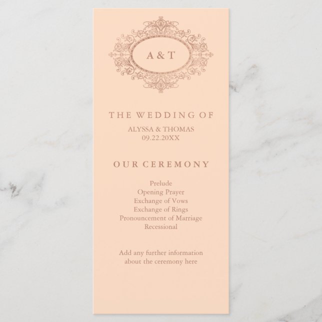 Glam Faux Rose Gold on Blush Pink Wedding Program Programme (Front)
