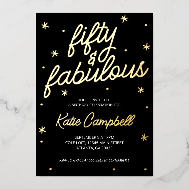 Glam Fifty and Fabulous Script 50th Birthday Foil (Front)