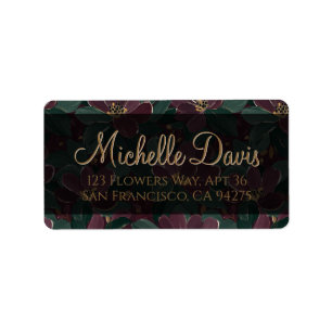Glam Floral Emerald Burgundy Return Address Label