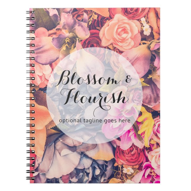 Glam Floral Roses Trendy Modern Florist & Boutique Spiral Notebook (Front)