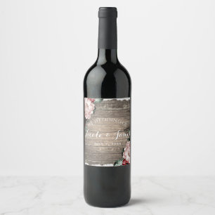 Glam Floral Rustic Wood & Lace Barn Wedding Wine Label