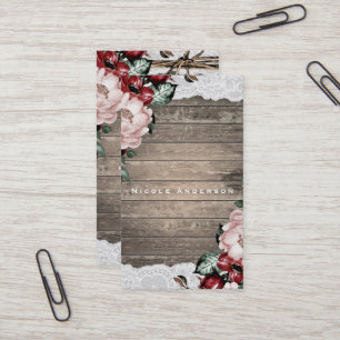 Glam Floral Rustic Wood & Lace Elegant Country Business Card