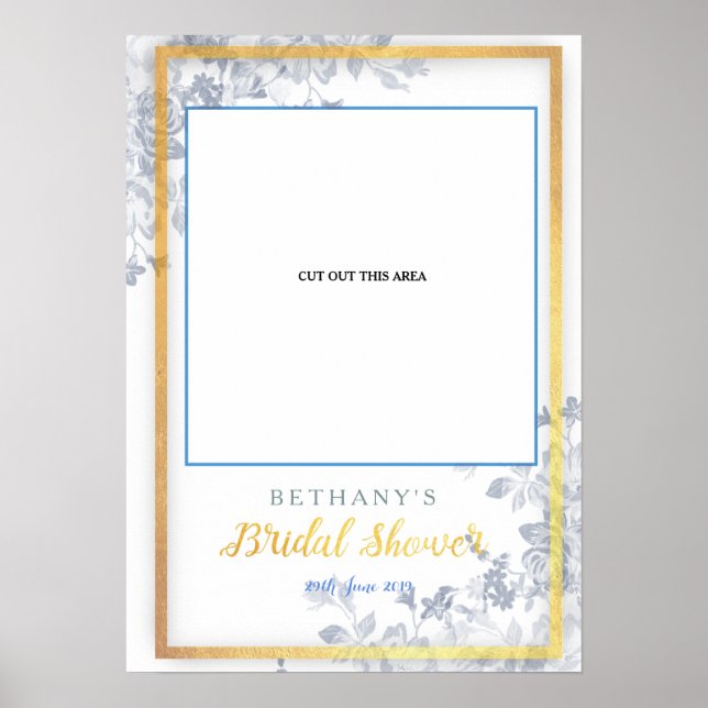 Glam Flowers Gold Bridal Shower Cut Photo Booth Poster (Front)