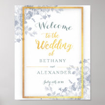 Glam Flowers Gold Frame Wedding Welcome Sign