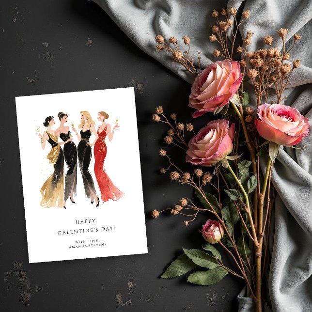 Glam Four Pretty Elegant Ladies Galentine's Day Card (Glam Four Pretty Elegant Ladies Galentine's Day Cards for Your Best Fiends.)