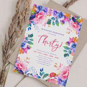 Glam Garden Watercolor Floral 30th Birthday  Invitation
