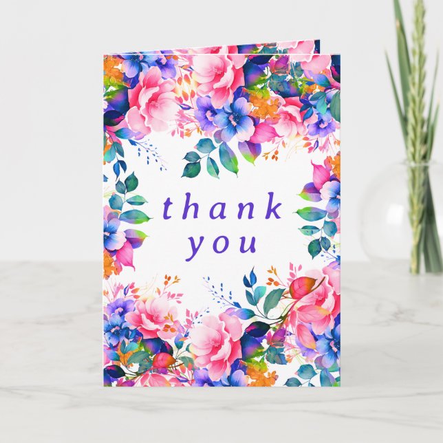 Glam Garden Watercolor Floral Birthday Thank You  (Front)